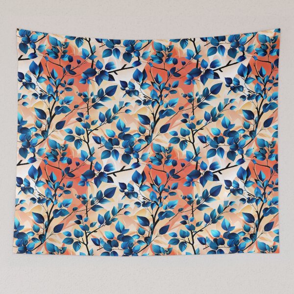Item preview, Blue Leaf Branches on Warm Tones Abstract Pattern designed and sold by ArtDzignsZA.