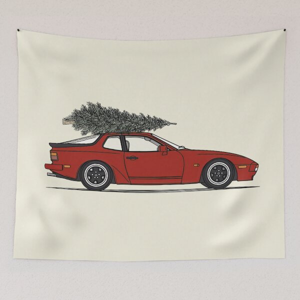 Item preview, Vintage Red Porsche 944 Christmas Tree illustration designed and sold by blackdogshop.