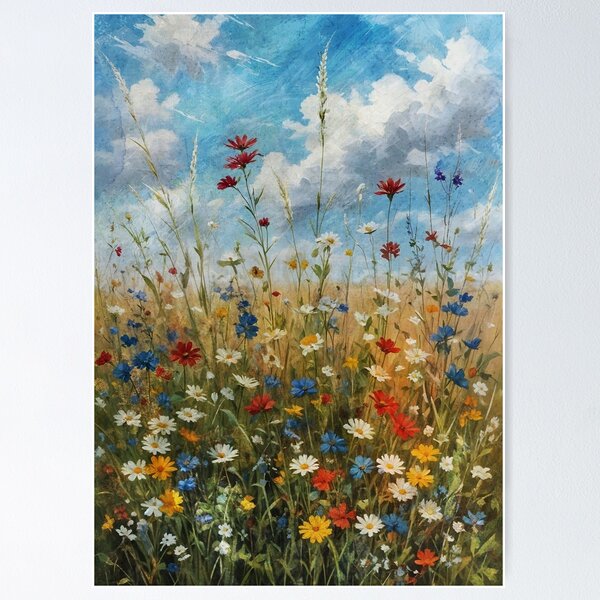 Artikel-Vorschau von Frühlings-Wildblumenfeld, Vintage-Botanische Landschaft, Blumenfeld,, designt und verkauft von BlessLifePrints.