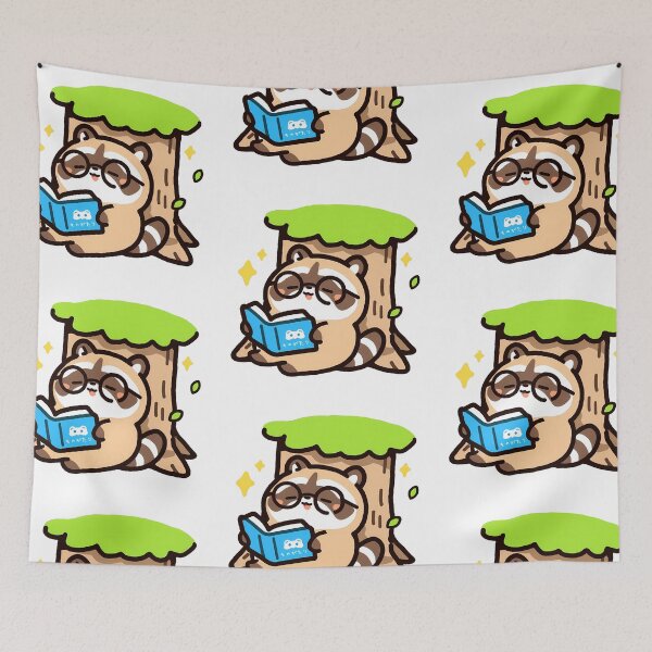 Item preview, A tanuki relaxing with a book under a tree designed and sold by Elinotes.