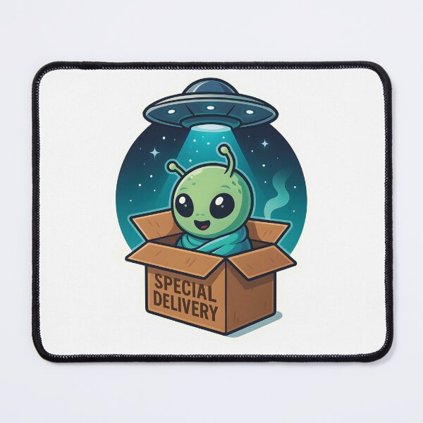 Item preview, Special Delivery from Area 51 – Alien Baby in a Box | Cute Sci-Fi Sticker designed and sold by WAUZ.