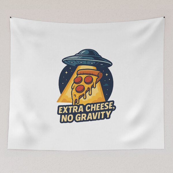 Item preview, Extra Cheese, No Gravity – Space Pizza Alien Delivery Sticker designed and sold by WAUZ.