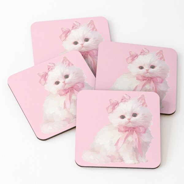 Item preview, White Cute Cat with Pink Bows Girly Aesthetic designed and sold by We Are Stardust.