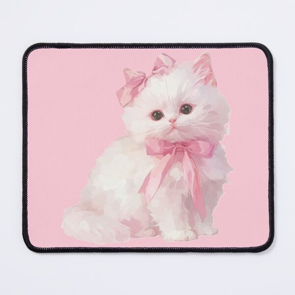 Item preview, White Cute Cat with Pink Bows Girly Aesthetic designed and sold by We Are Stardust.