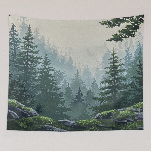Aperçu de l'œuvre Peinture de forêt brumeuse créée et vendue par yellowwpaint.