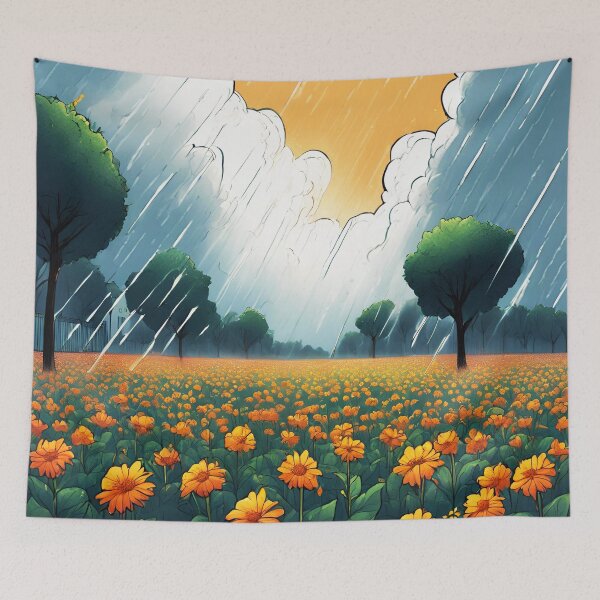 Item preview, Serenity of Rainfall Over Blooming Flowers 18 designed and sold by Tom-Johnson.