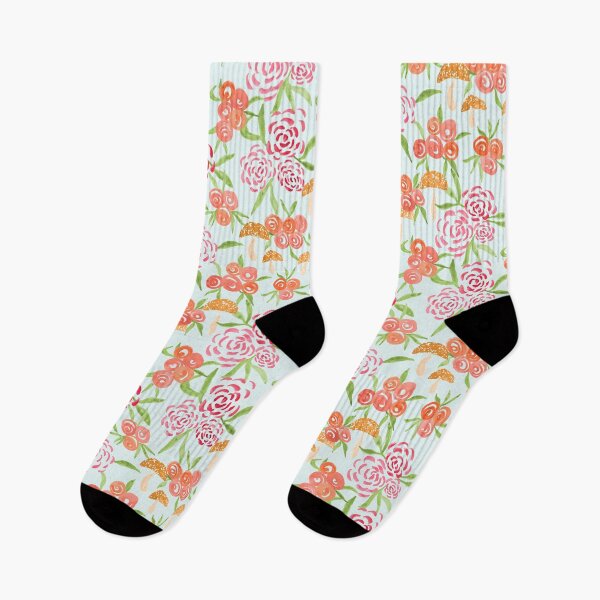 Item preview, Watercolor Rose And Mushroom Garden - Pink Peach Orange Green designed and sold by GenAumonier.