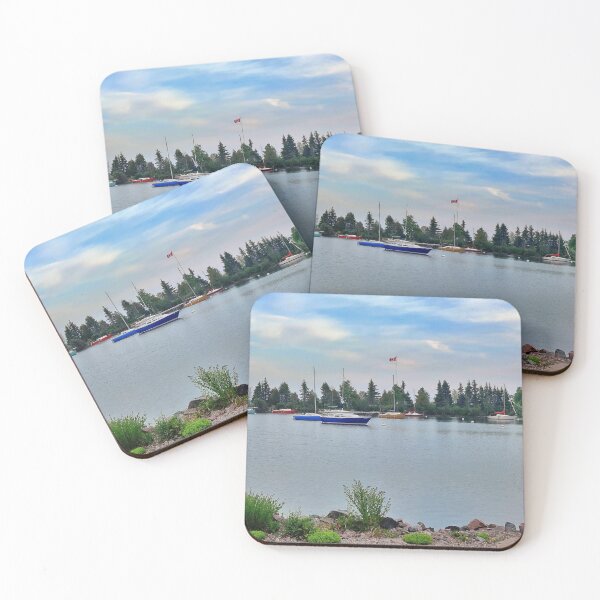 Item preview, View of Lake Superior from Bellevue park/Sault Ste Marie with small boats and beautiful clouds/sky/pine trees/Canada designed and sold by VeenaNair23.