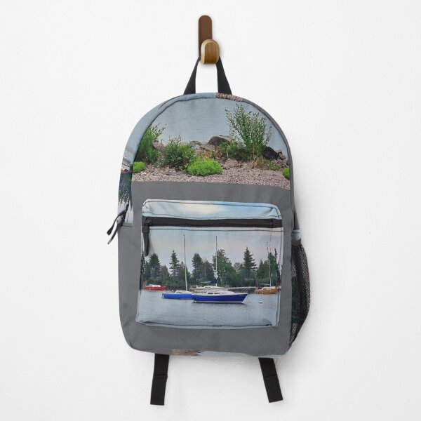 Item preview, View of Lake Superior from Bellevue park/Sault Ste Marie with small boats and beautiful clouds/sky/pine trees/Canada designed and sold by VeenaNair23.