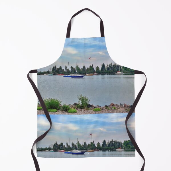 Item preview, View of Lake Superior from Bellevue park/Sault Ste Marie with small boats and beautiful clouds/sky/pine trees/Canada designed and sold by VeenaNair23.