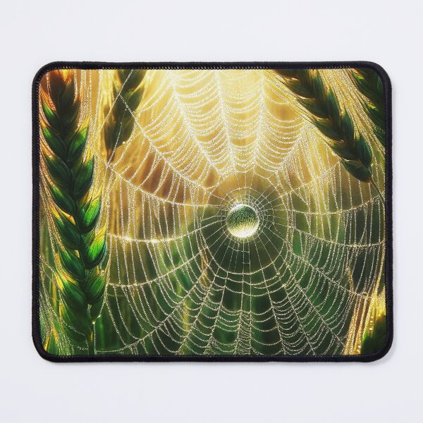 Item preview, spider web dew drop hanging from green wheats on wheat-field designed and sold by EmeraldeaArt.