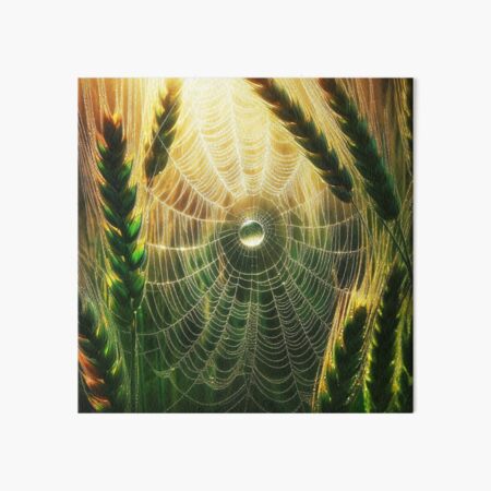 Item preview, spider web dew drop hanging from green wheats on wheat-field designed and sold by EmeraldeaArt.