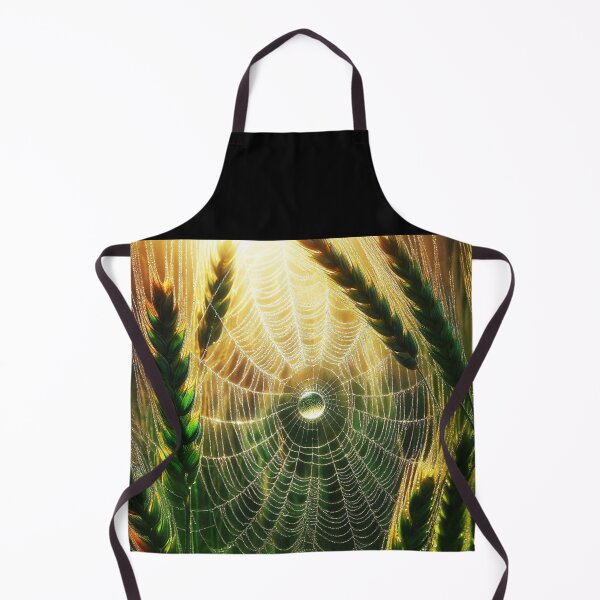 Item preview, spider web dew drop hanging from green wheats on wheat-field designed and sold by EmeraldeaArt.