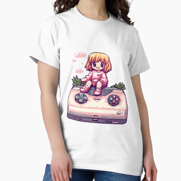 Vista previa del artículo con la obra «Chica sentada en una consola de juegos retro», diseñado y vendido por tchmox.
