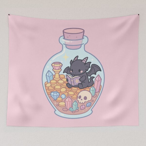 Item preview, Black Dragon Reading Book Kawaii Pastel Goth designed and sold by TomFrontierArt.