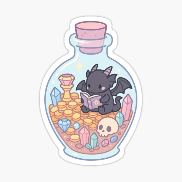 Black Dragon Reading Book Kawaii Pastel Goth Sticker