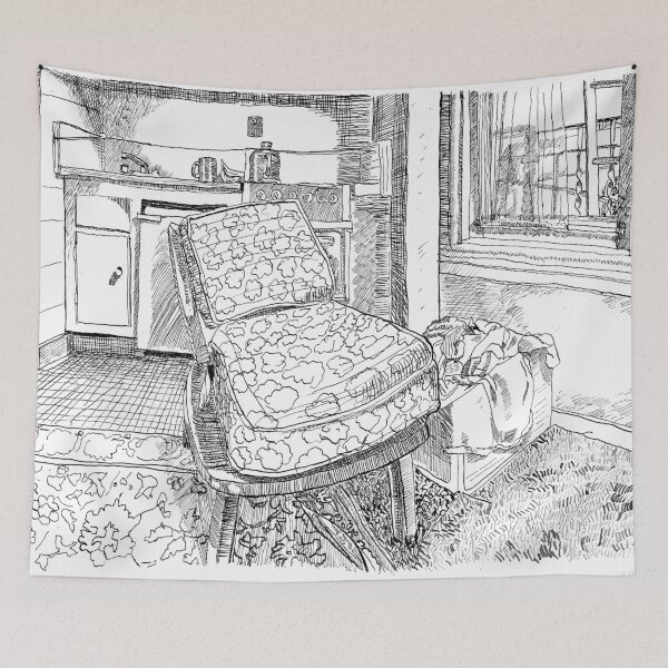 Item preview, Living Room on Ivy Street, San Francisco 1983 Ink Drawing designed and sold by Charles Harker.