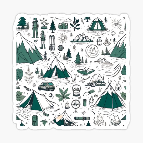 Item preview, Camping Adventure Seamless Pattern – Tents, Forest, Mountains & Nature Icons designed and sold by HollowDreams.
