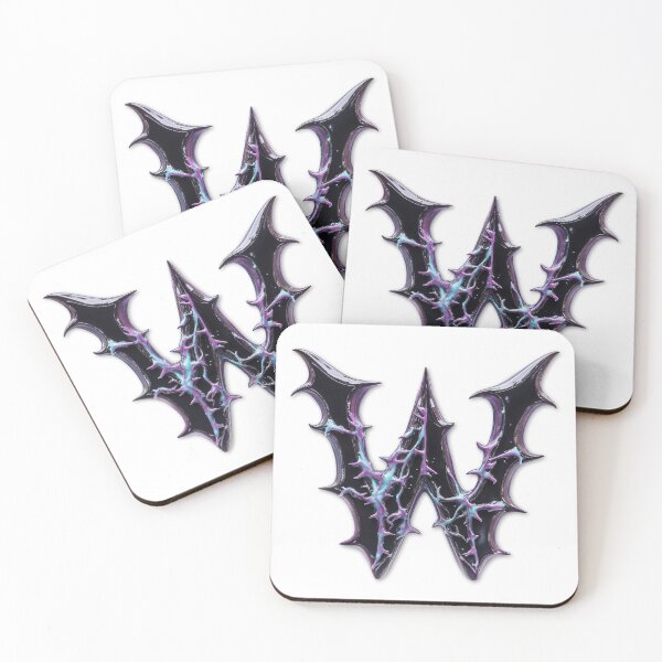 Item preview, W – Spiky Dark Chrome Letter with Bat Wings and Neon Veins designed and sold by testvvave.