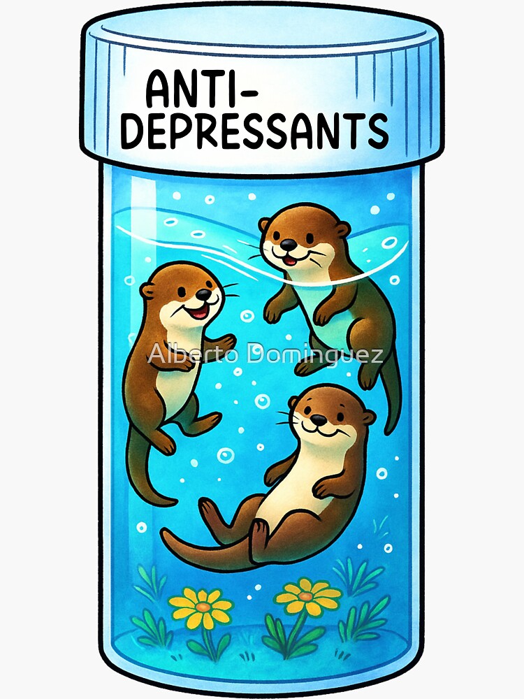 Thumbnail 3 von 3, Sticker, Antidepressiva Otter designt und verkauft von CapitanFarlaRoj.