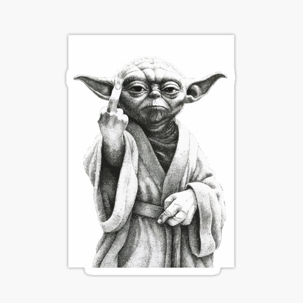 Vista previa del artículo con la obra «Dibujo divertido del dedo medio de Yoda: memes de Star Wars en blanco y negro», diseñado y vendido por negve.