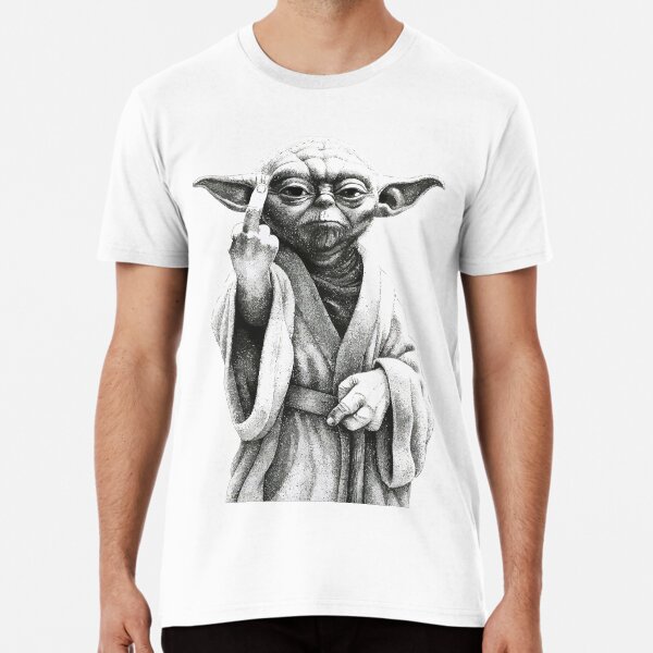 Vista previa del artículo con la obra «Dibujo divertido del dedo medio de Yoda: memes de Star Wars en blanco y negro», diseñado y vendido por negve.