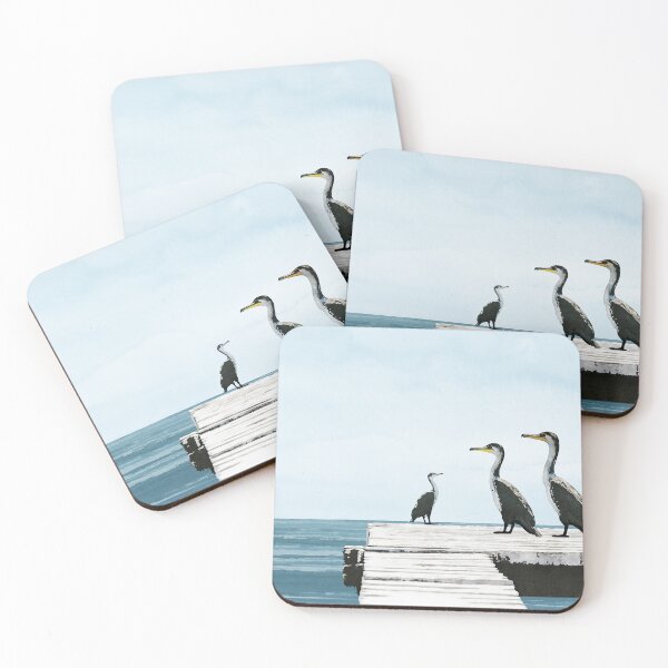 Item preview, Cormorants on the Dock Blue and Grey Coastal Watercolor designed and sold by Janine Aykens.