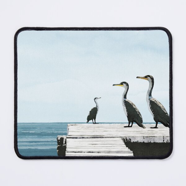 Item preview, Cormorants on the Dock Blue and Grey Coastal Watercolor designed and sold by Janine Aykens.
