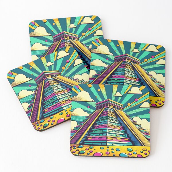 Item preview, Colorful Aztec pyramids in pop art style designed and sold by Dogandesighn.