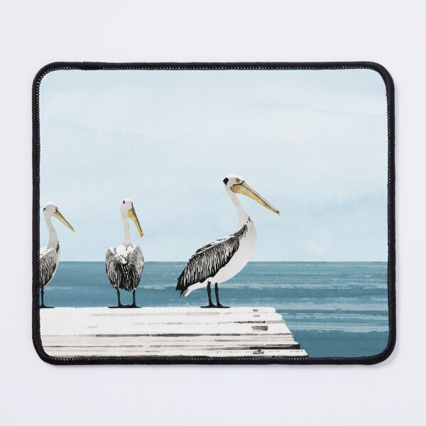 Item preview, Pelicans on the Pier Blue and Grey Coastal Watercolor designed and sold by Janine Aykens.