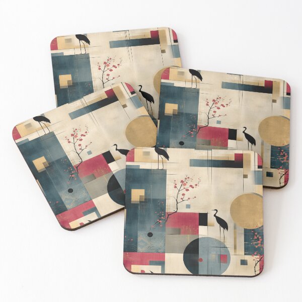 Item preview, Sun & Silence – Abstract Cranes with Sakura Geometry designed and sold by Moisky Patterns.