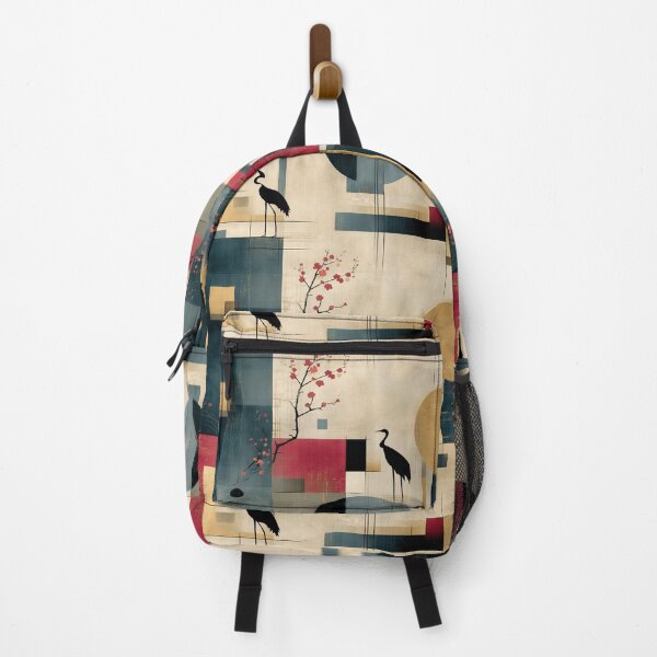 Item preview, Sun & Silence – Abstract Cranes with Sakura Geometry designed and sold by Moisky Patterns.