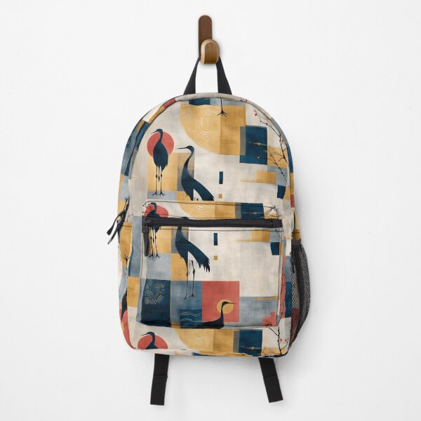 Item preview, Golden Balance – Cranes in Geometric Indigo Harmony designed and sold by Moisky Patterns.