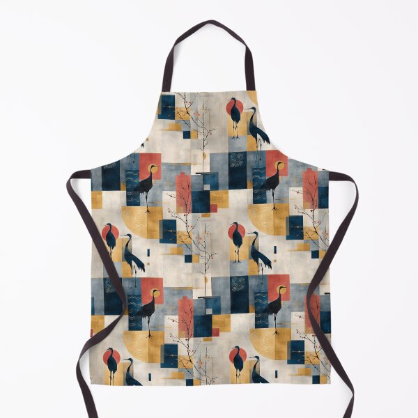 Item preview, Golden Balance – Cranes in Geometric Indigo Harmony designed and sold by Moisky Patterns.