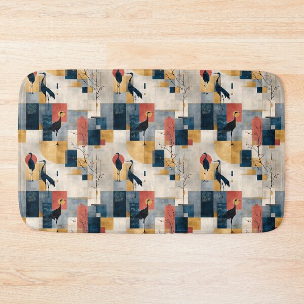 Item preview, Golden Balance – Cranes in Geometric Indigo Harmony designed and sold by Moisky Patterns.