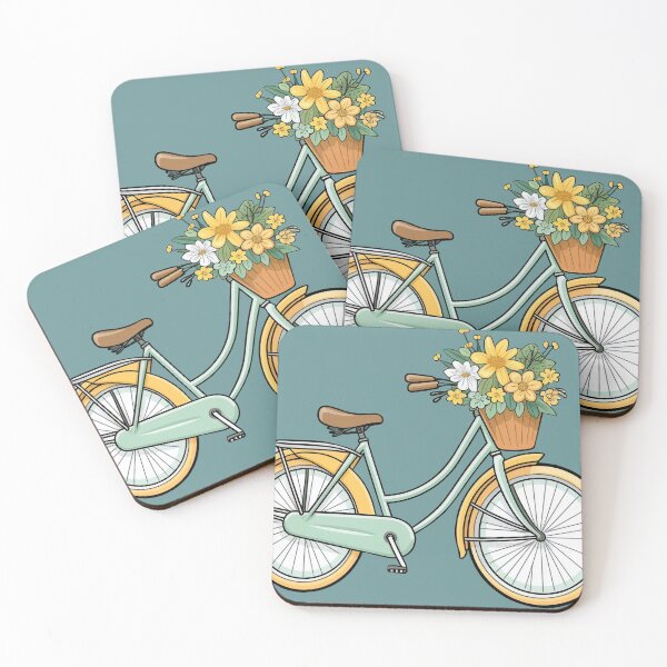 Item preview, Classic bike with flowers, colored bicycle cartoon vintage style.  designed and sold by Pedal Canvas.
