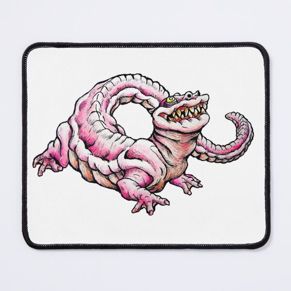 Item preview, gross but cute bubblegum pink salamander monster designed and sold by puckerupfroggy.
