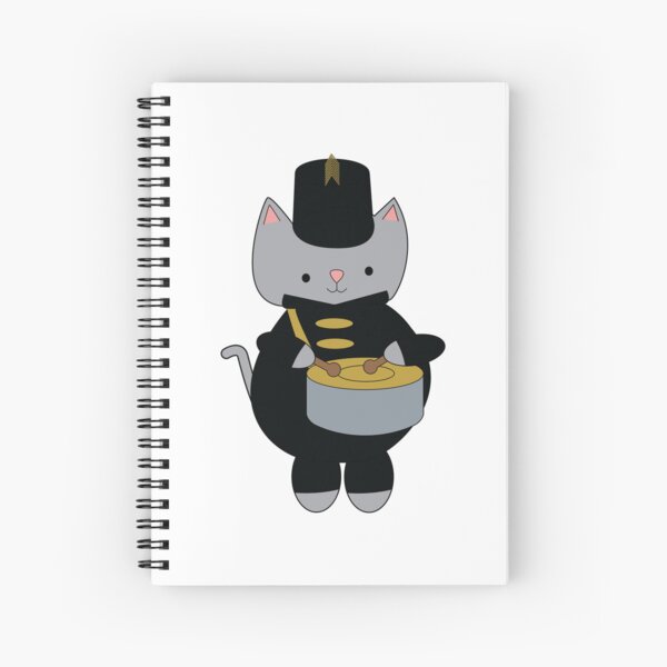 Cat Marching Band Snare Drum Black Gold Spiral Notebook