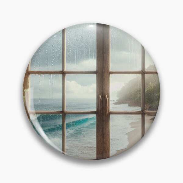 Item preview, Rustic Window Beach View in Bali – Ultra-Realistic Rainy Glass Design for Travel Lovers and City Vacation Dreamers designed and sold by knalpot-design.