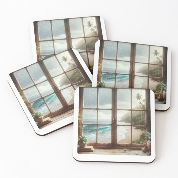 Item preview, Rustic Window Beach View in Bali – Ultra-Realistic Rainy Glass Design for Travel Lovers and City Vacation Dreamers designed and sold by knalpot-design.