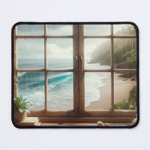 Item preview, Rustic Window Beach View in Bali – Ultra-Realistic Rainy Glass Design for Travel Lovers and City Vacation Dreamers designed and sold by knalpot-design.