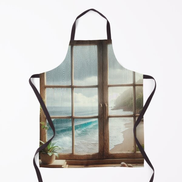 Item preview, Rustic Window Beach View in Bali – Ultra-Realistic Rainy Glass Design for Travel Lovers and City Vacation Dreamers designed and sold by knalpot-design.
