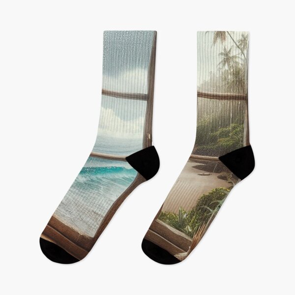 Item preview, Rustic Window Beach View in Bali – Ultra-Realistic Rainy Glass Design for Travel Lovers and City Vacation Dreamers designed and sold by knalpot-design.