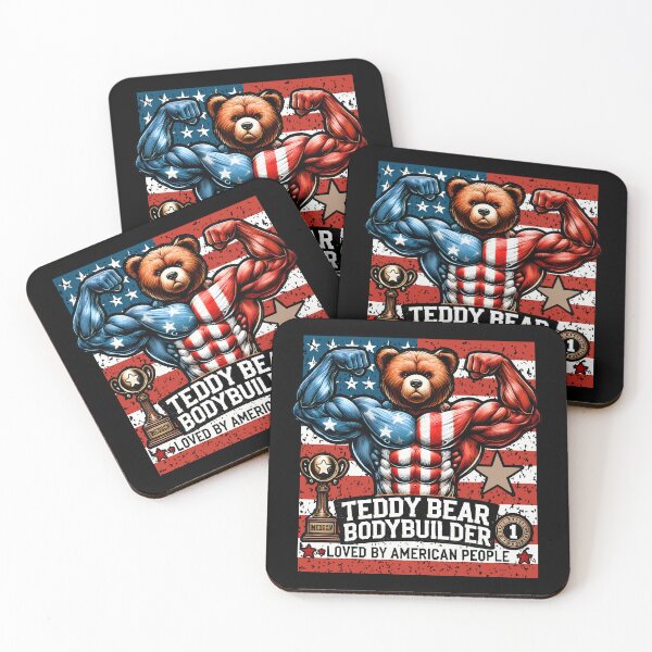 Item preview, Teddy Bear Bodybuilder American Flag Funny Gym Design designed and sold by DrawHandArt.