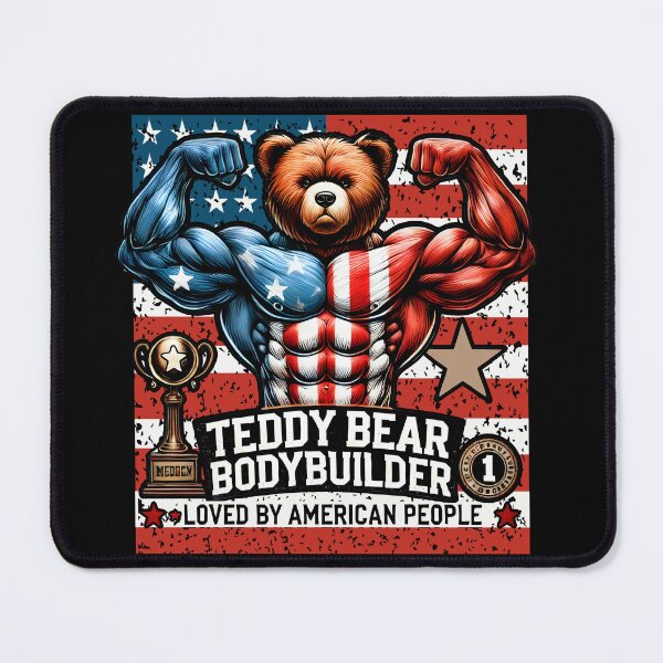 Item preview, Teddy Bear Bodybuilder American Flag Funny Gym Design designed and sold by DrawHandArt.