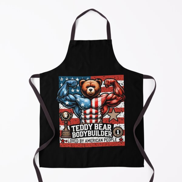 Item preview, Teddy Bear Bodybuilder American Flag Funny Gym Design designed and sold by DrawHandArt.