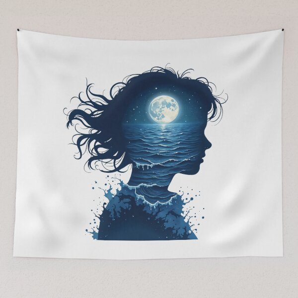 Item preview, moonlight Ocean Waves Silhouette - Human and Nature Harmony designed and sold by latelierdechris.