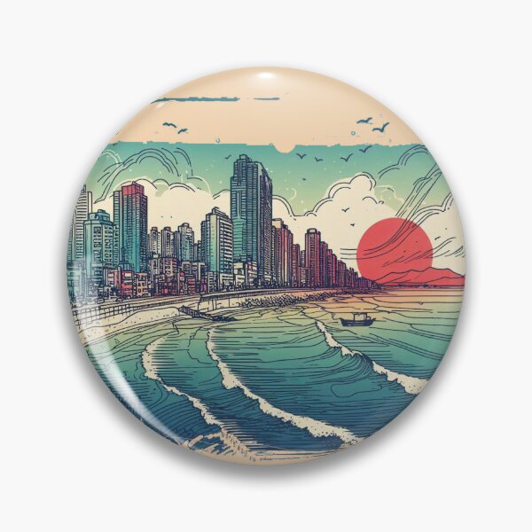 Item preview,  Minimalist Haeundae South Korea Watercolor Cityscape Sketch ,  designed and sold by PaintMeWorld.