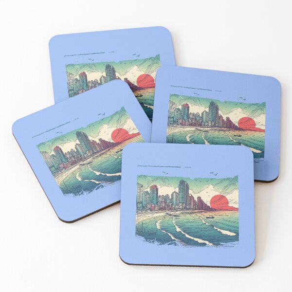 Item preview,  Minimalist Haeundae South Korea Watercolor Cityscape Sketch ,  designed and sold by PaintMeWorld.