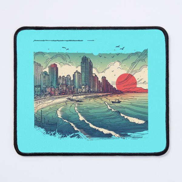 Item preview,  Minimalist Haeundae South Korea Watercolor Cityscape Sketch ,  designed and sold by PaintMeWorld.